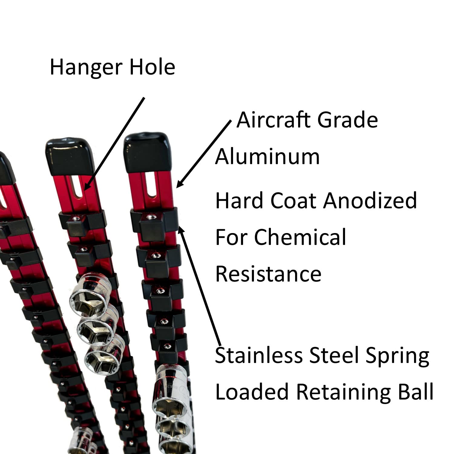 Keyfit Tools Aircraft Grade Aluminum Socket Holder Organizer 6 Piece Set Includes 1/4 3/8 1/2 Drive Rails & Socket Extension Adapter Swivel Rails