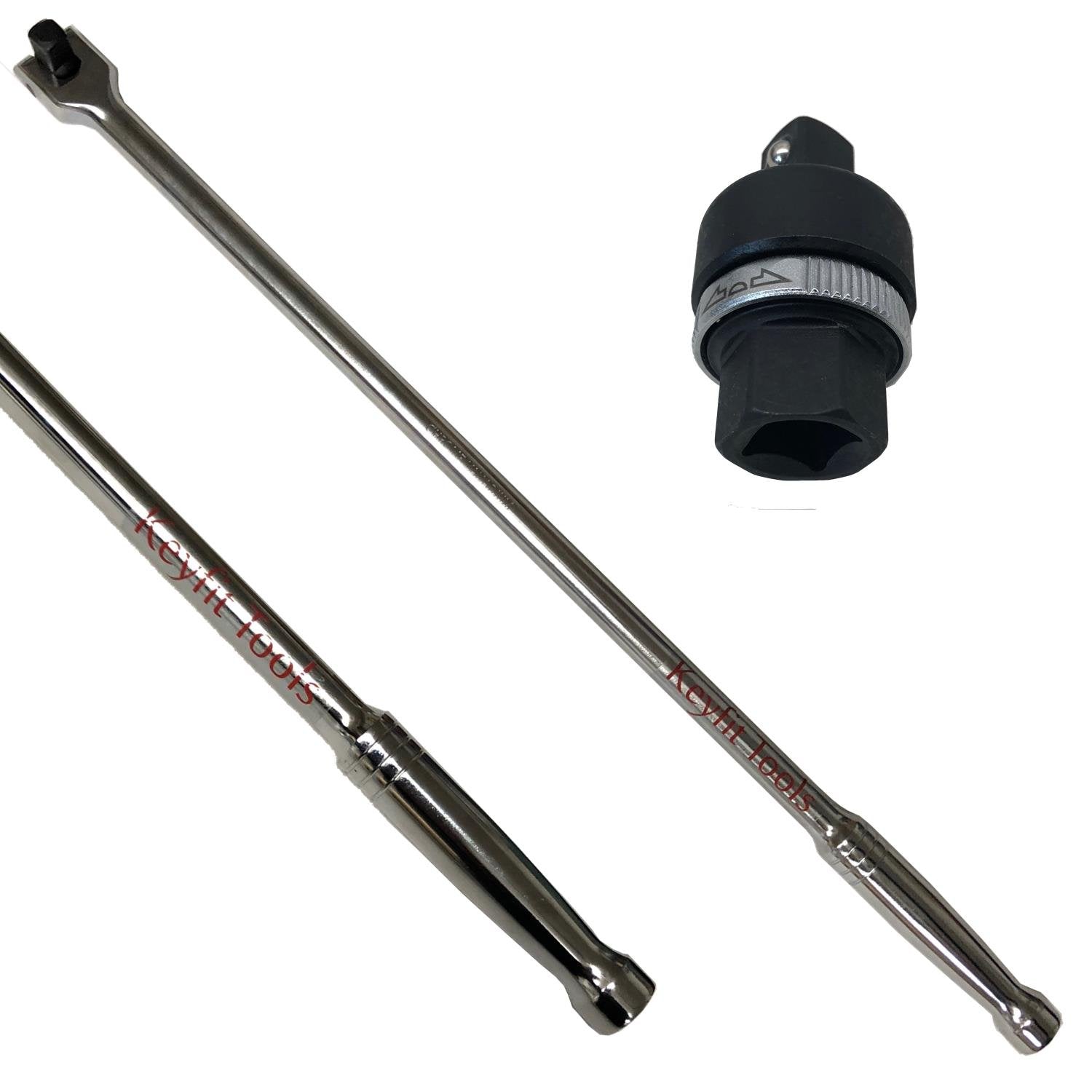 Keyfit Tools Breaker Bar. GUARANTEED FOR LIFE 1/2 Drive 24 Long & 1/2 Inch Drive Ratchet Adapter (2pc Set) Premium Chrome Vanadium Heat Treated
