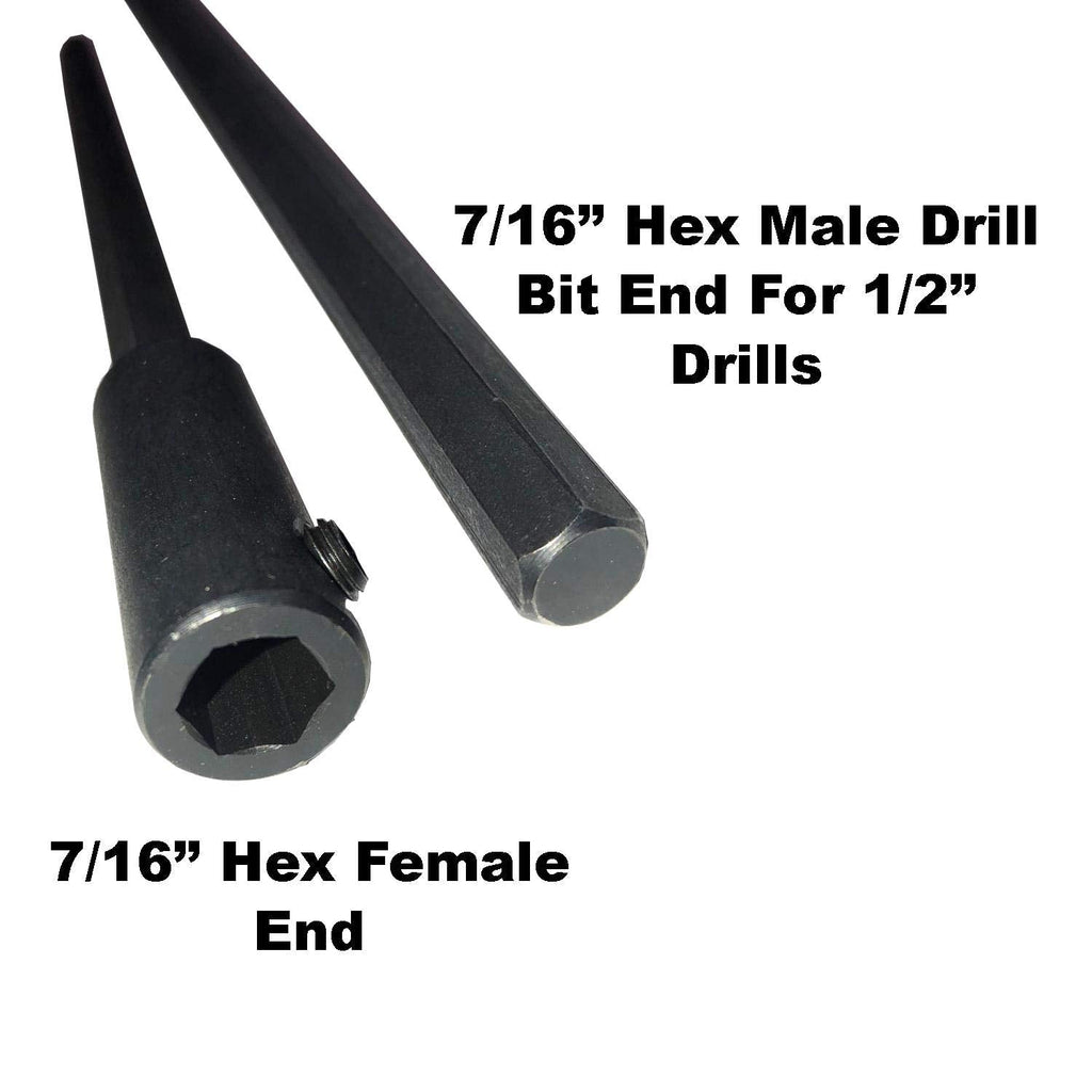 Hex Extension 7/16 Inch X 7/16 Inch X 12 Long For 1/2 Drills 7/16 Male Hex End X 7/16 Female Hex End With Set Screw 12 Inch Long Double It Up