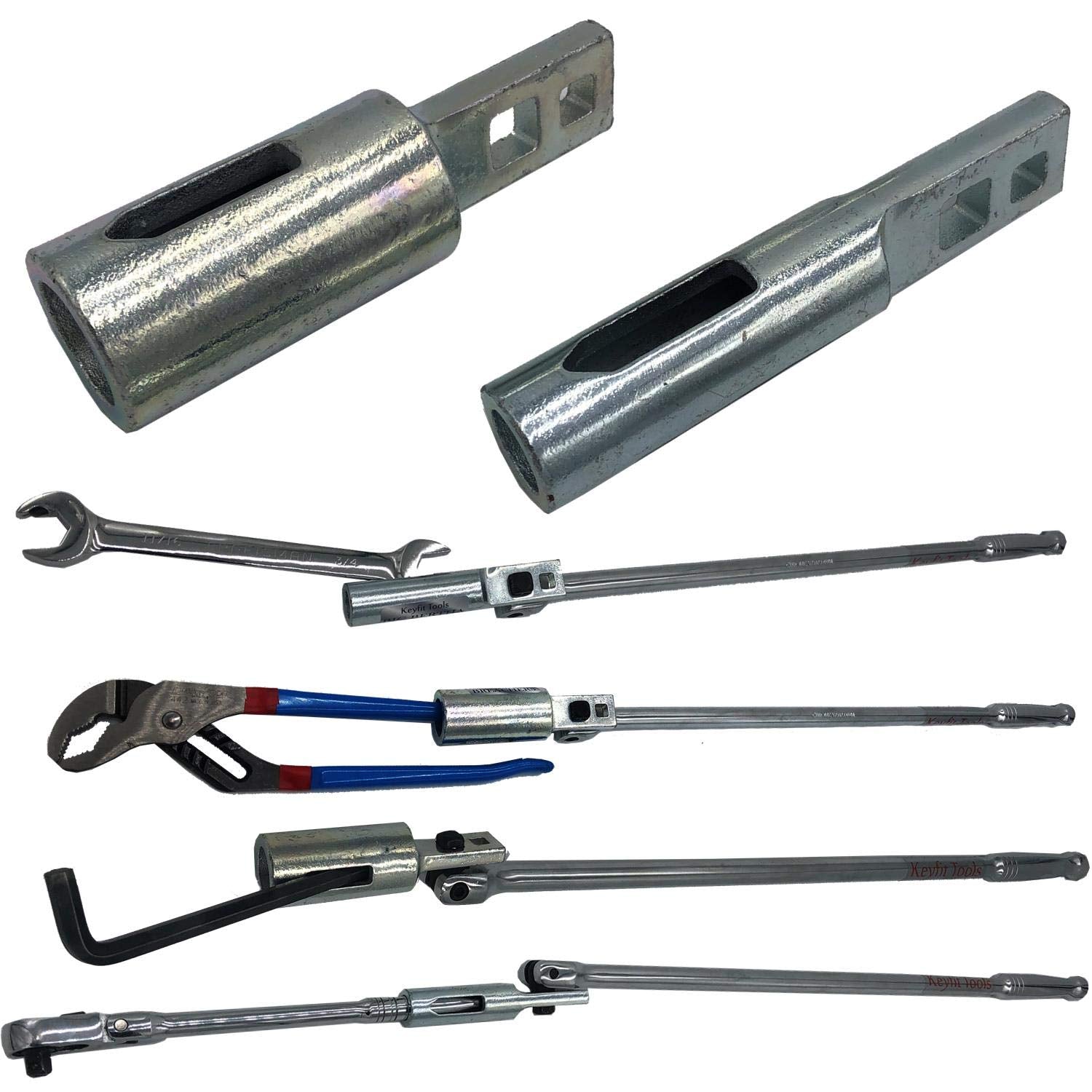 Keyfit Tools Big Bertha BREACHER STUBBY Super Leverage Breaker Bar 1/2 I.D. & 1 I.D. (2PC Set) Wrench Extender/Extension for Ratchets Pliers