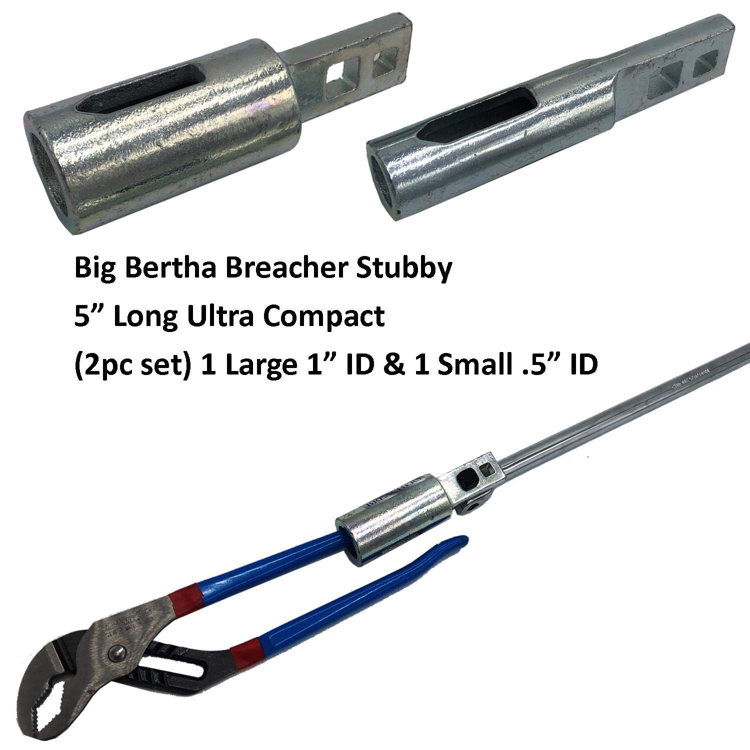 Keyfit Tools Big Bertha BREACHER STUBBY Super Leverage Breaker Bar 1/2 I.D. & 1 I.D. (2PC Set) Wrench Extender/Extension for Ratchets Pliers