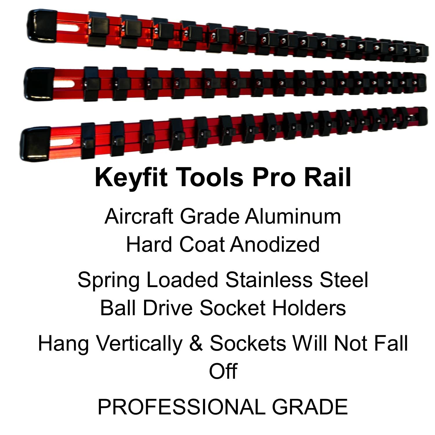 Keyfit Tools Aircraft Grade Aluminum Socket Holder Organizer 6 Piece Set Includes 1/4 3/8 1/2 Drive Rails & Socket Extension Adapter Swivel Rails