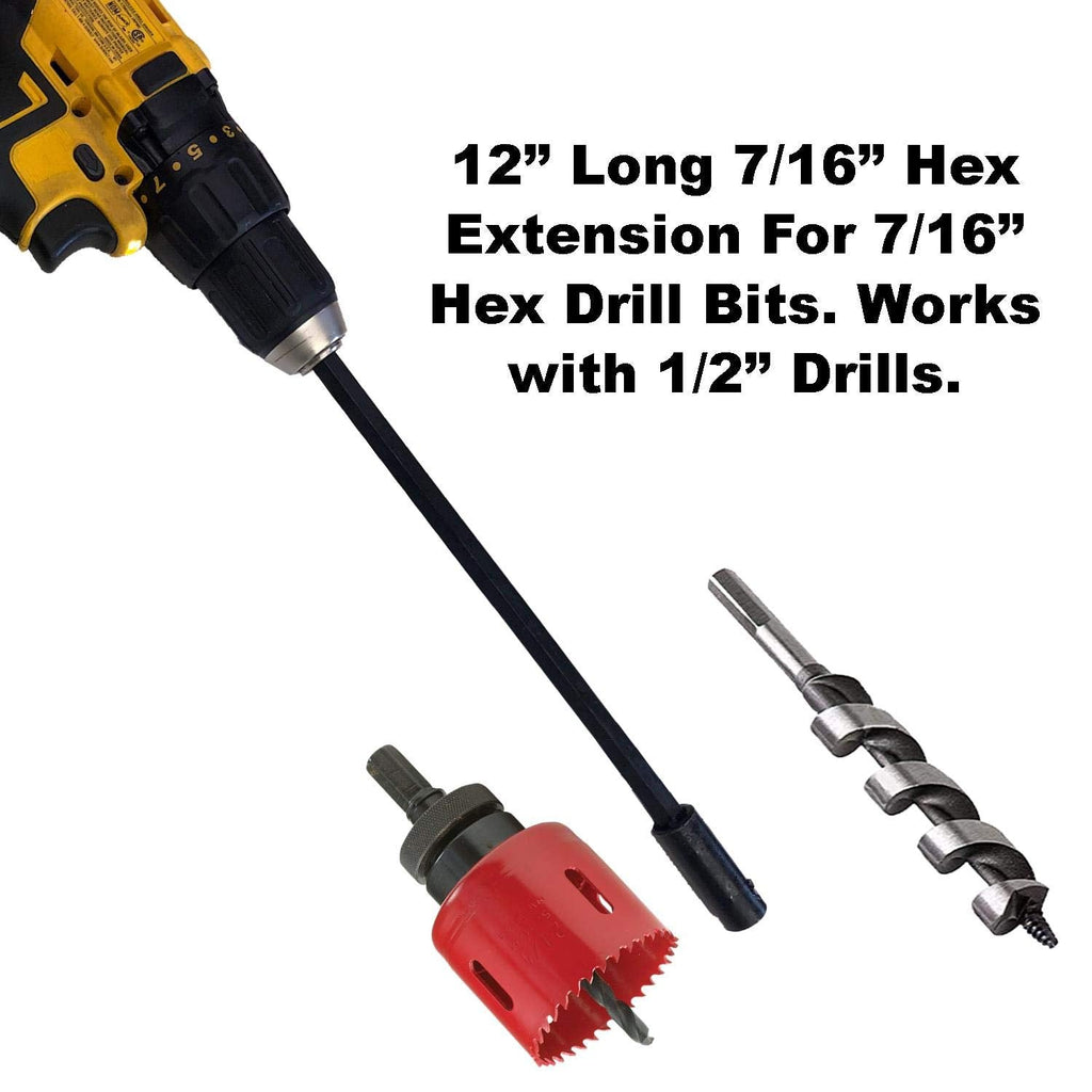 Hex Extension 7/16 Inch X 7/16 Inch X 12 Long For 1/2 Drills 7/16 Male Hex End X 7/16 Female Hex End With Set Screw 12 Inch Long Double It Up