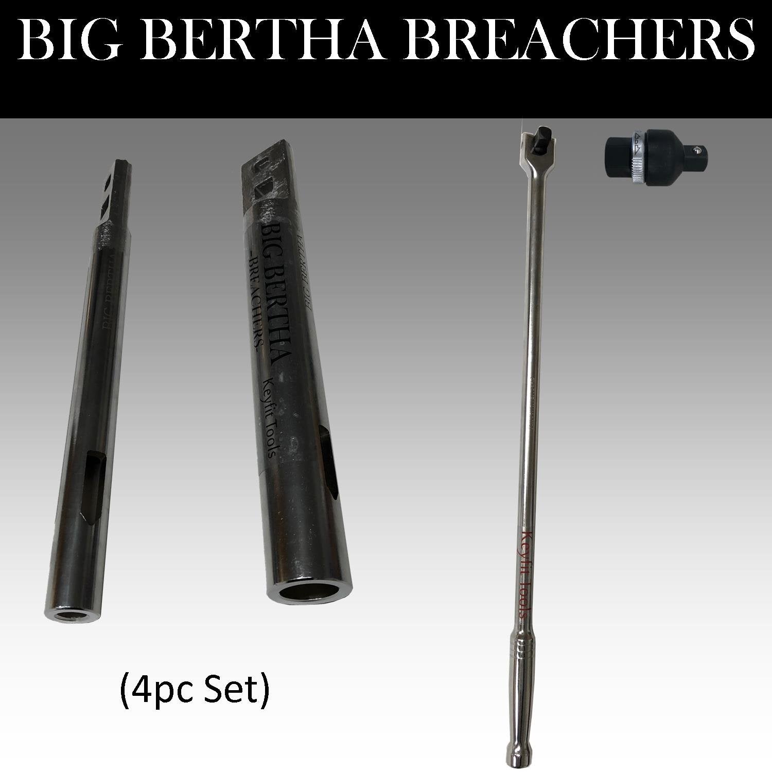 Keyfit Tools Big Bertha BREACHERS 1/2 I.D. & 1 I.D. & Breaker Bar with Ratcheting Adapter (4PC Set) Wrench Extender Extension for Ratchets Pliers