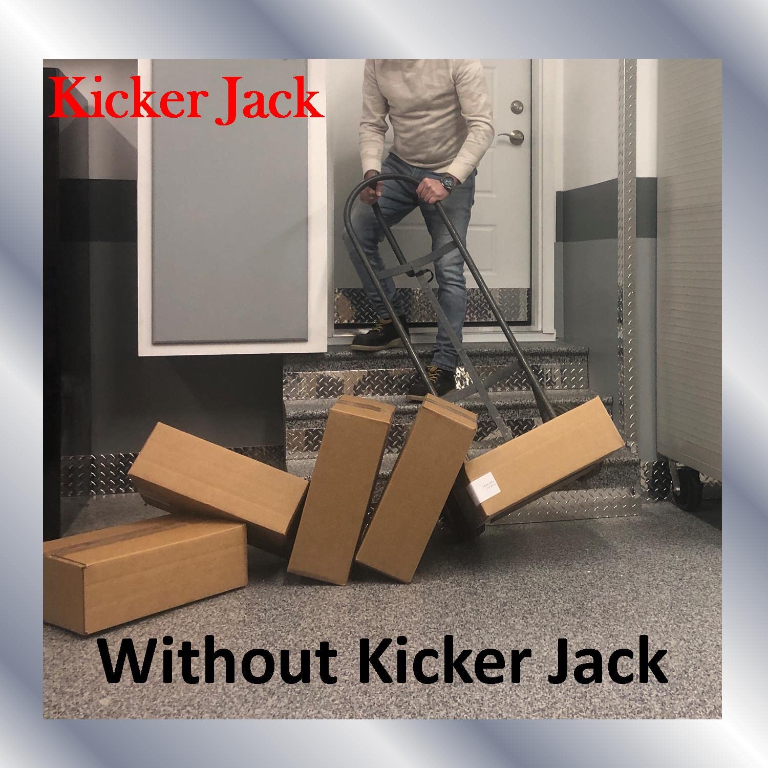 Keyfit Tools Kicker Jack Hand Truck Two Wheeler Dolly No Tip Bracket Secures The Front End of Over Sized Boxes That Tip Off The 2 Wheeled Dolly Hand