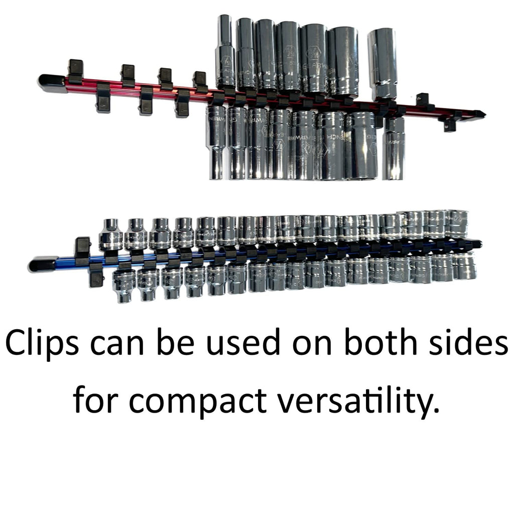 Keyfit Tools Aircraft Grade Aluminum Socket Holder Organizer 6 Piece Set Includes 1/4 3/8 1/2 Drive Rails & Socket Extension Adapter Swivel Rails