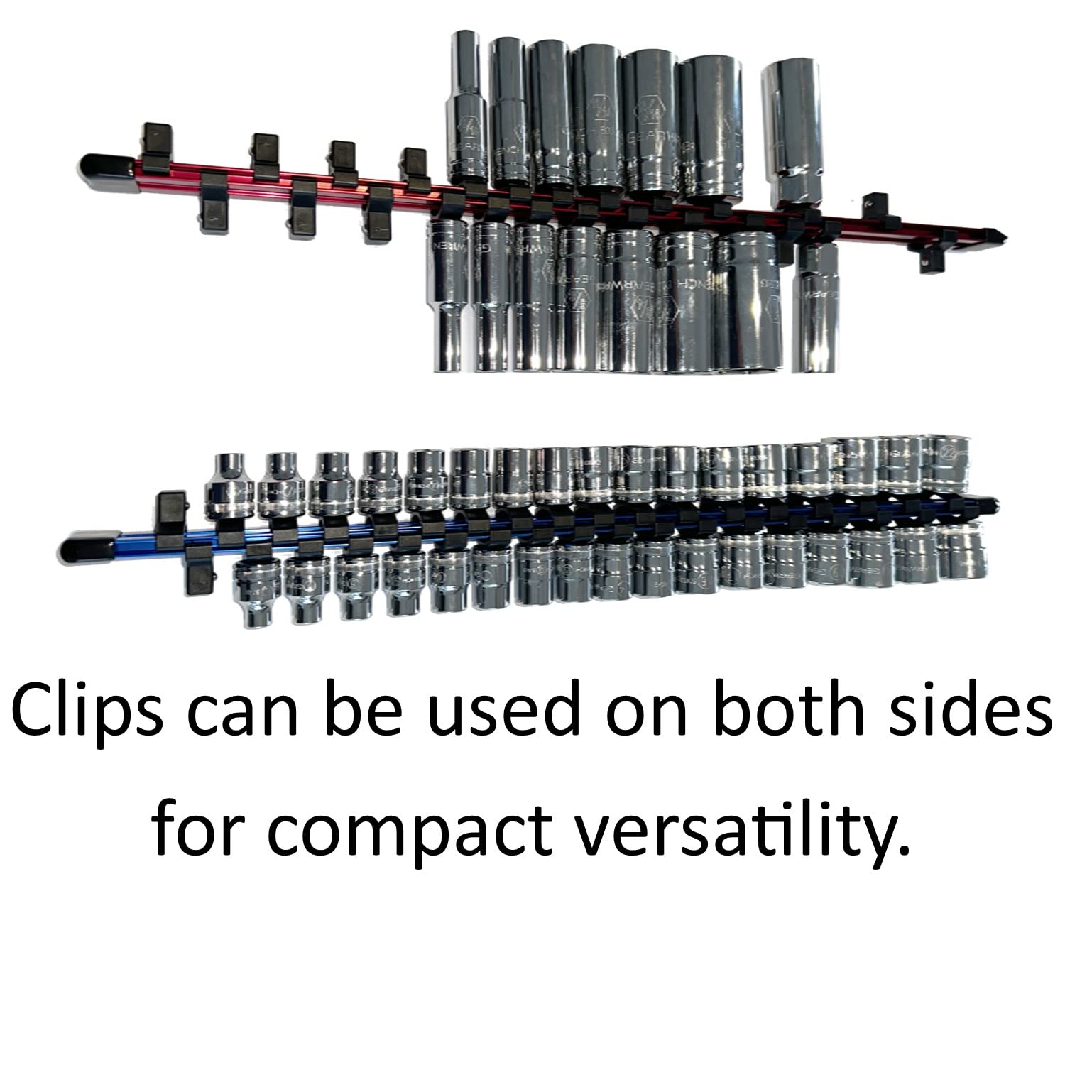 Keyfit Tools Aircraft Grade Aluminum Socket Holder Organizer 6 Piece Set Includes 1/4 3/8 1/2 Drive Rails & Socket Extension Adapter Swivel Rails