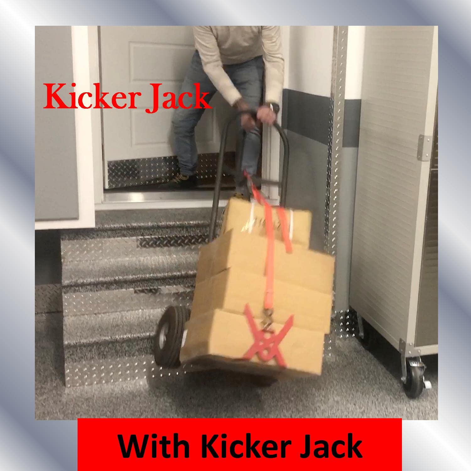 Keyfit Tools Kicker Jack Hand Truck Two Wheeler Dolly No Tip Bracket Secures The Front End of Over Sized Boxes That Tip Off The 2 Wheeled Dolly Hand