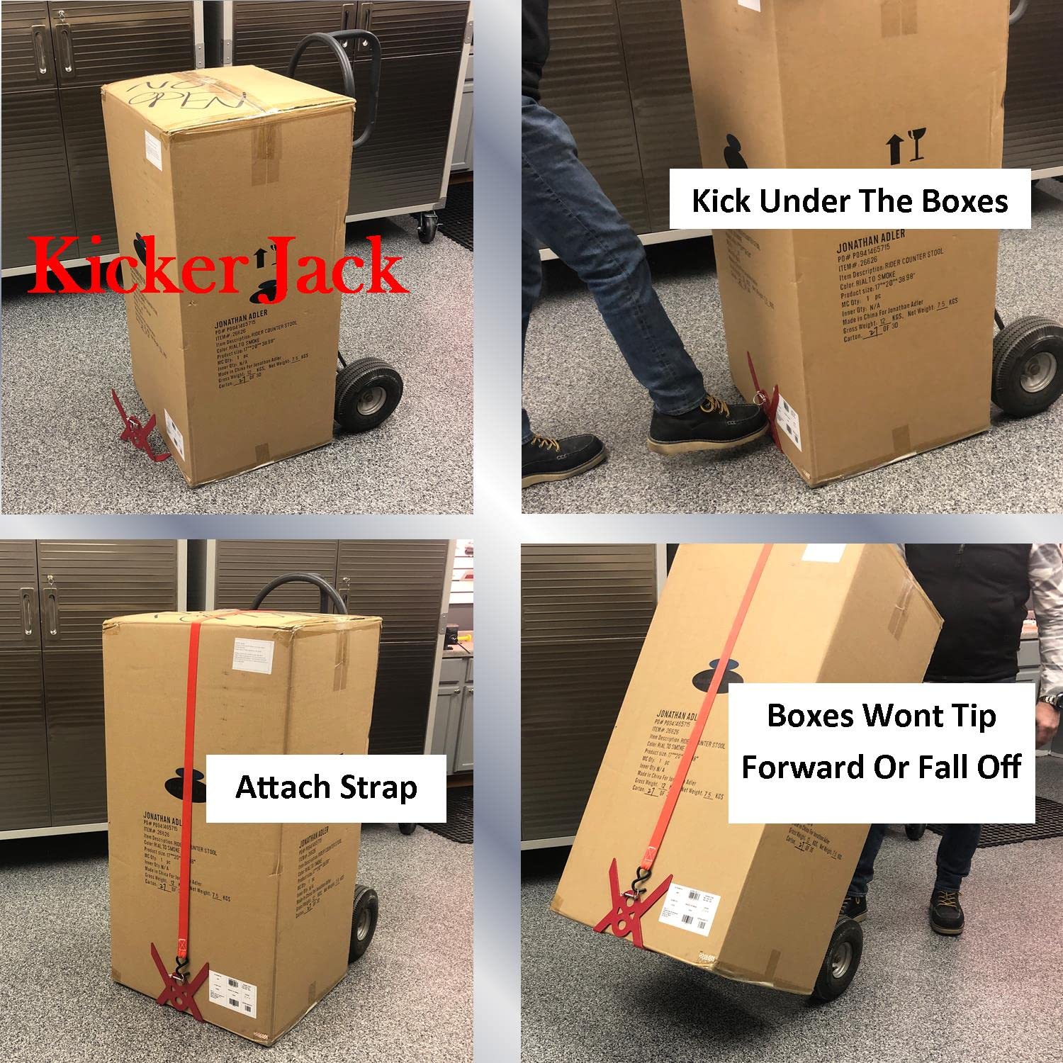 Keyfit Tools Kicker Jack Hand Truck Two Wheeler Dolly No Tip Bracket Secures The Front End of Over Sized Boxes That Tip Off The 2 Wheeled Dolly Hand